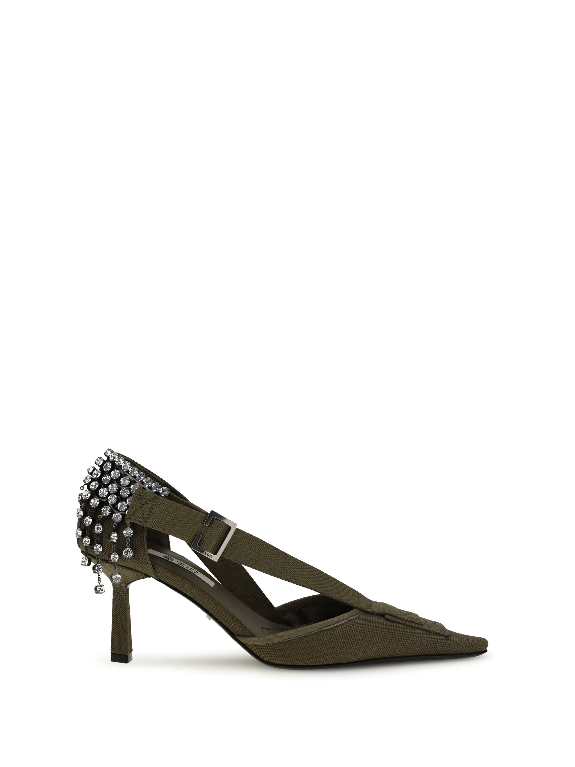 PRADA 37 canvas pumps with crystals