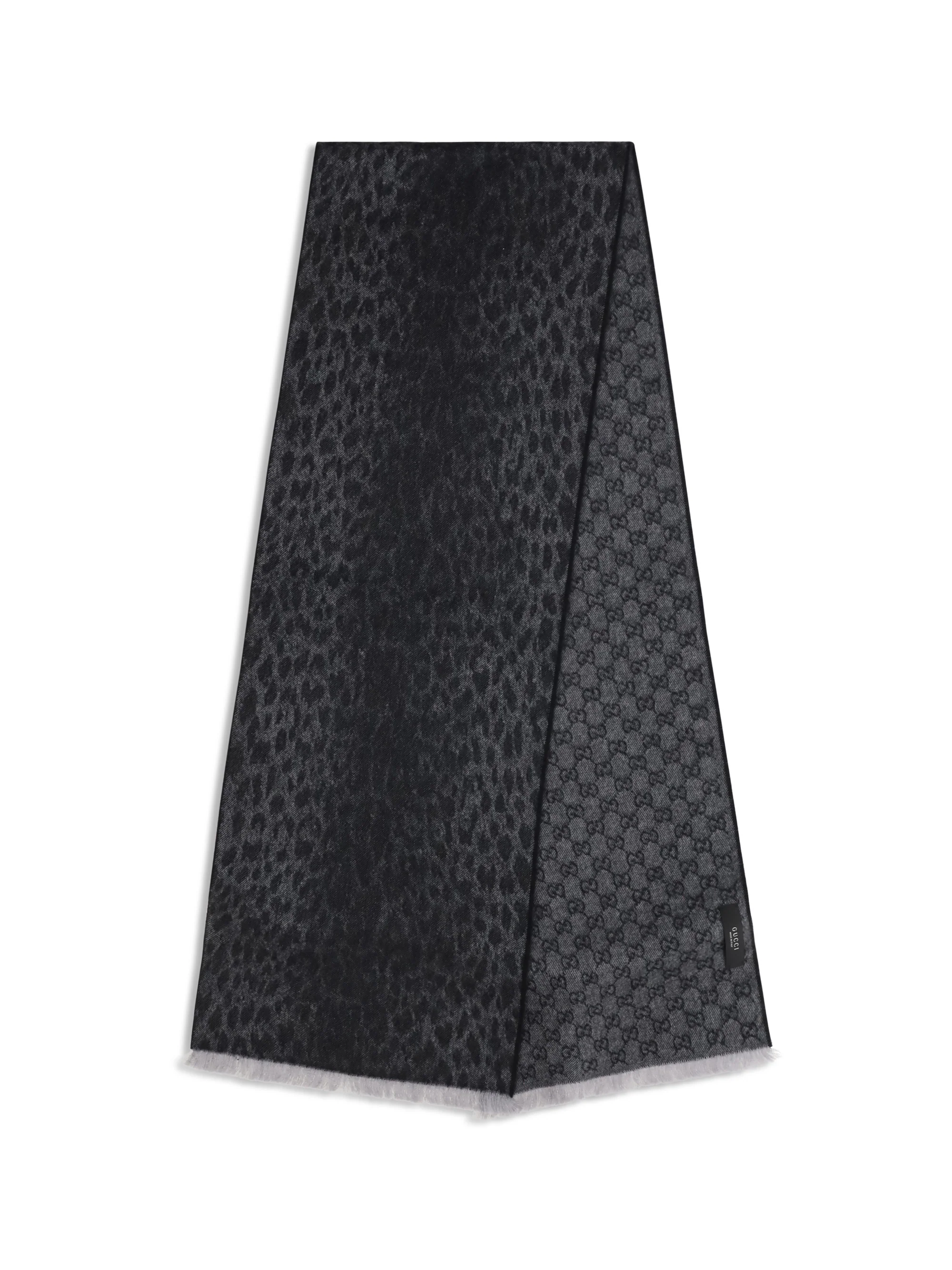 GUCCI OS leopard-print wool scarf with monogram