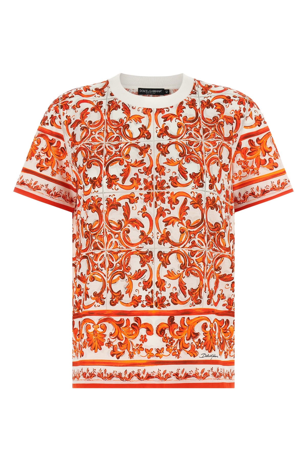 DOLCE amp; GABBANA 38 all-over maiolica print light cotton crew neck t-shirt