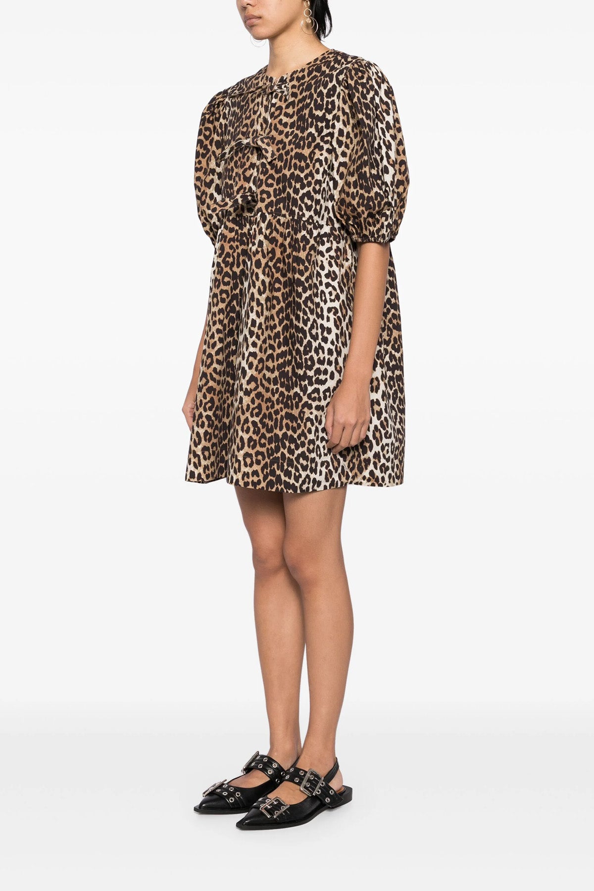 GANNI 34 leopard print cotton poplin dress