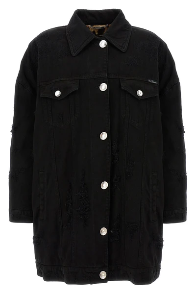 long jacket in slightly padded used-effect denim lined