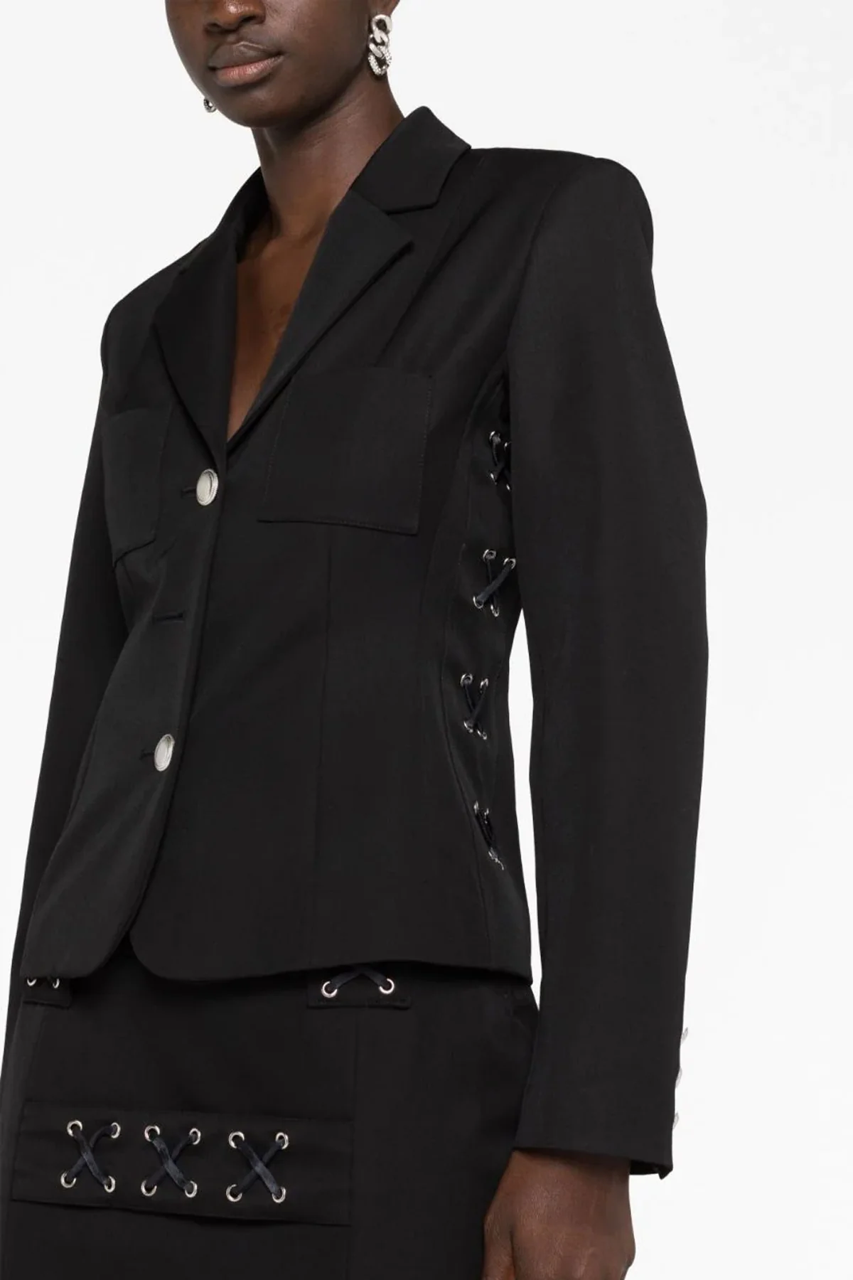 blazer monopetto in misto lana con dettaglio lacci