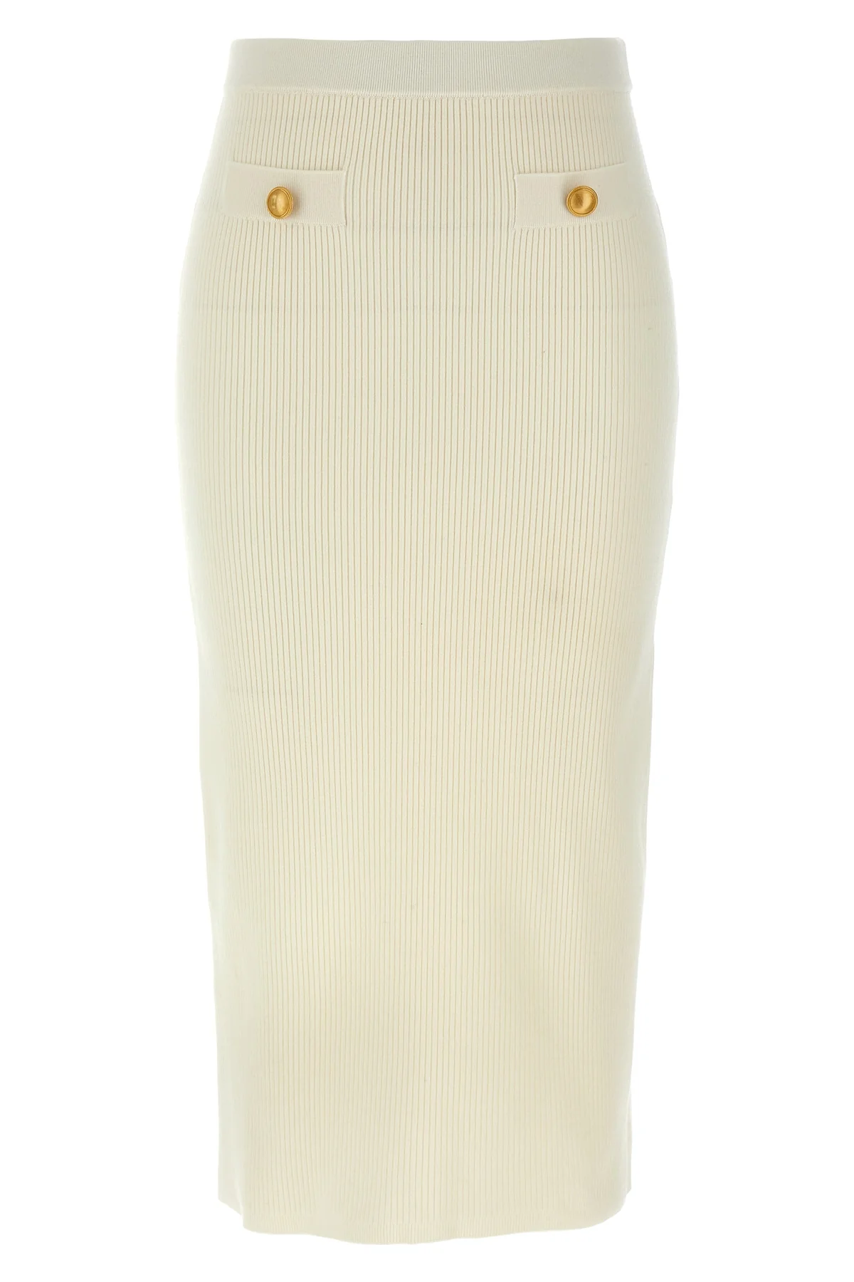 midi skirt in ribbed stretch wool and cashmere blend