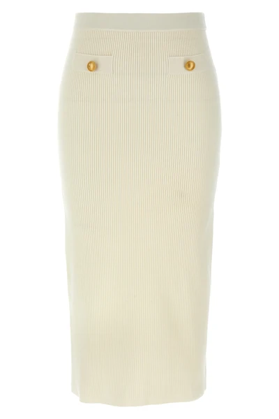 midi skirt in ribbed stretch wool and cashmere blend