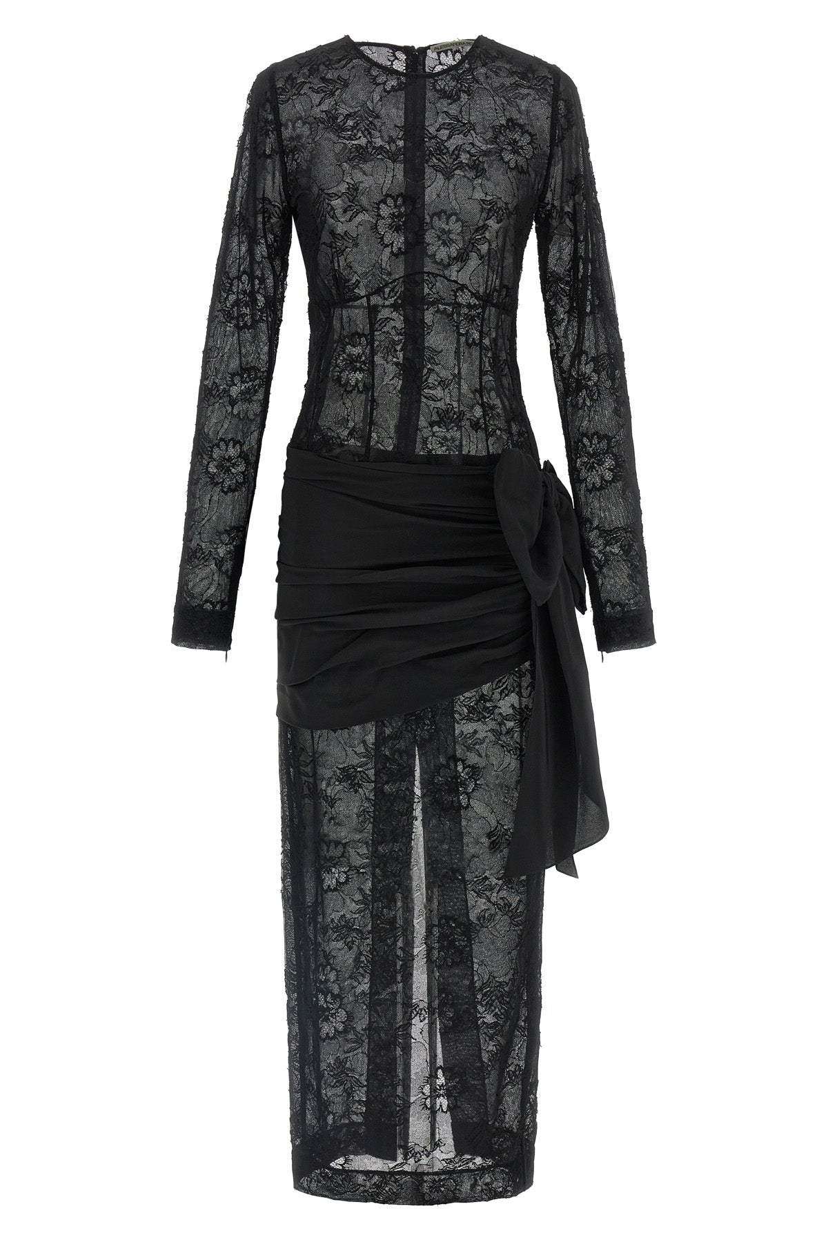 ALESSANDRA RICH 40 long semi-transparent lace dress