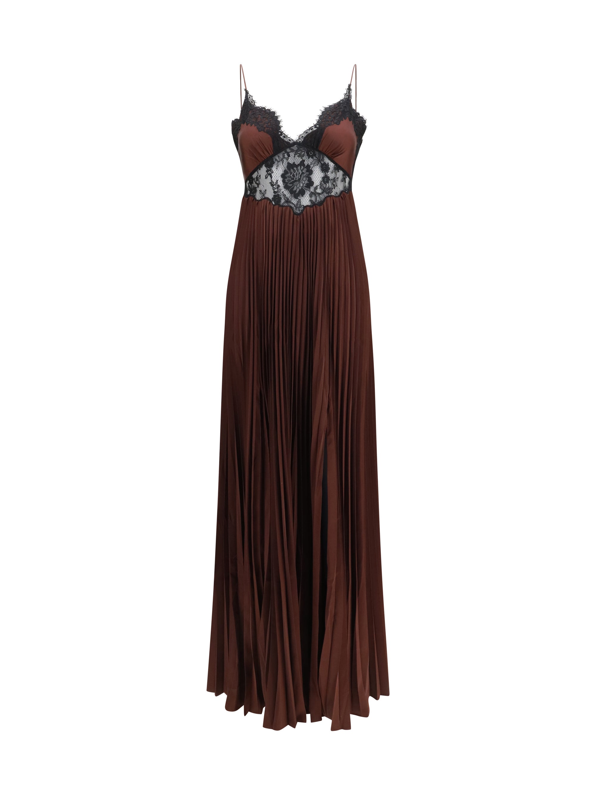 satin long dress with lace inserts