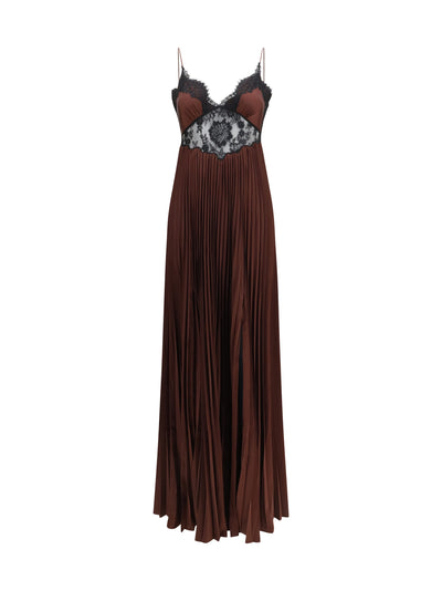 satin long dress with lace inserts