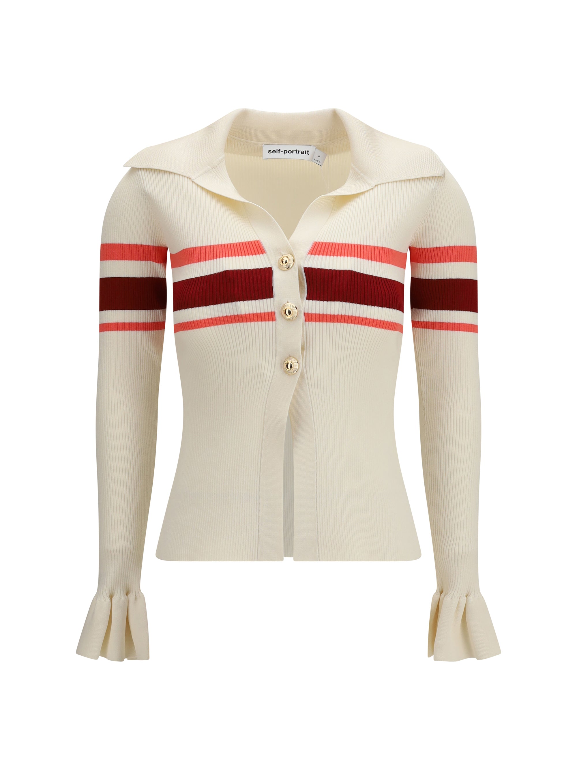 SELF-PORTRAIT M striped viscose knit button top