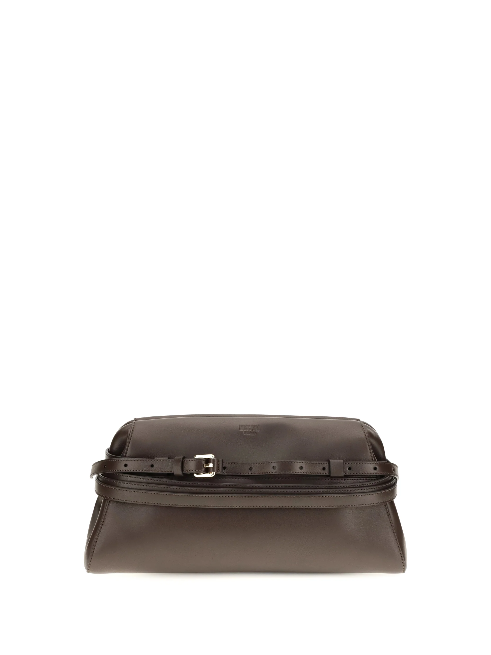 MOSCHINO OS leather clutch with buckle detail