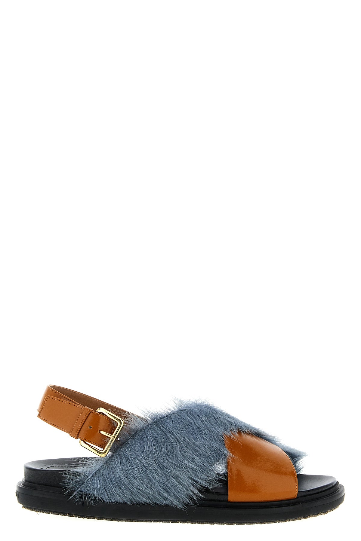 MARNI 35.5 fussbett smooth leather sandals and long-haired shearling