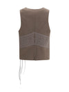 vest in washed silk and virgin wool with jacquard pattern and ties
