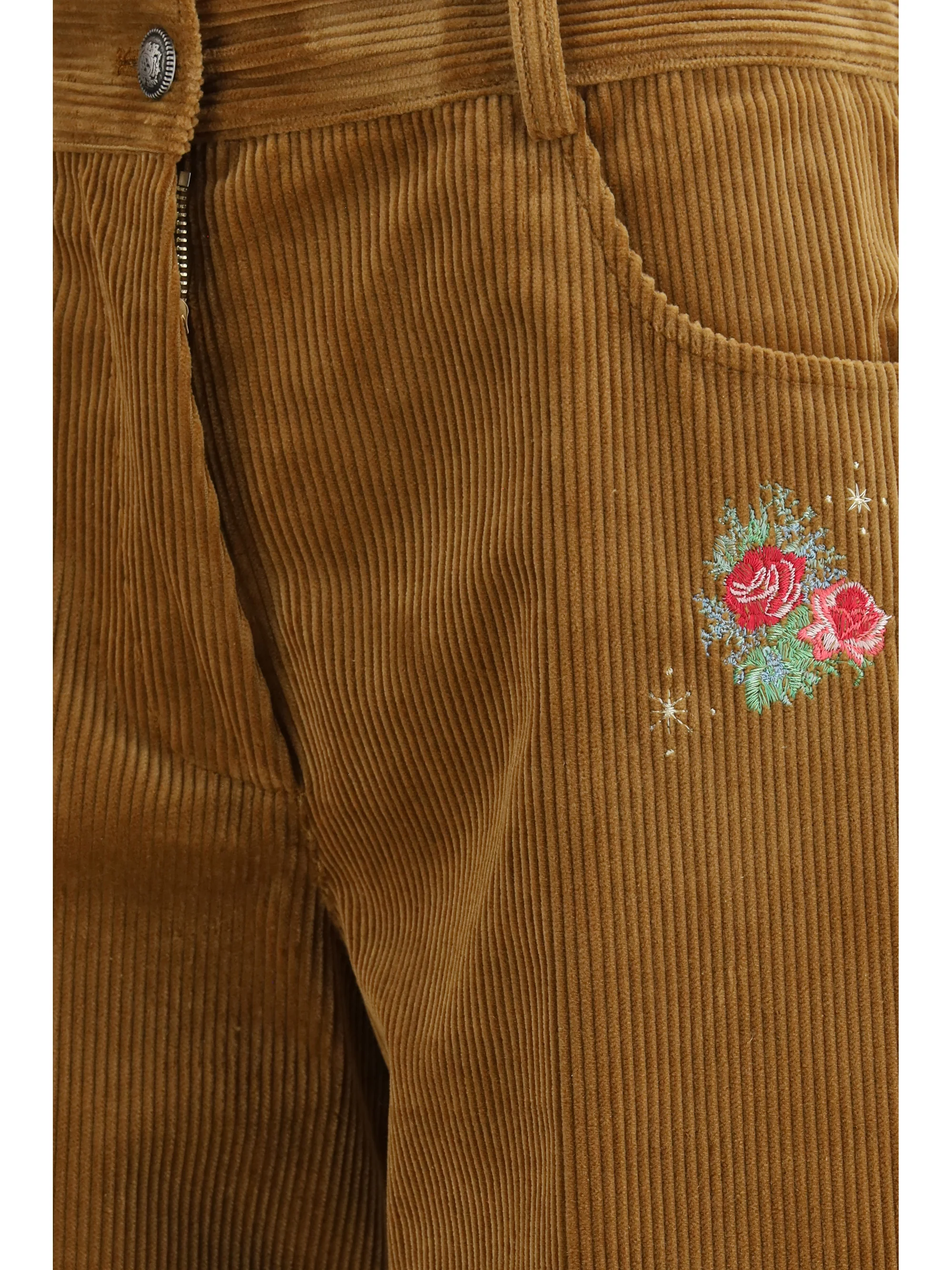 velvet pants with embroidered bouquets