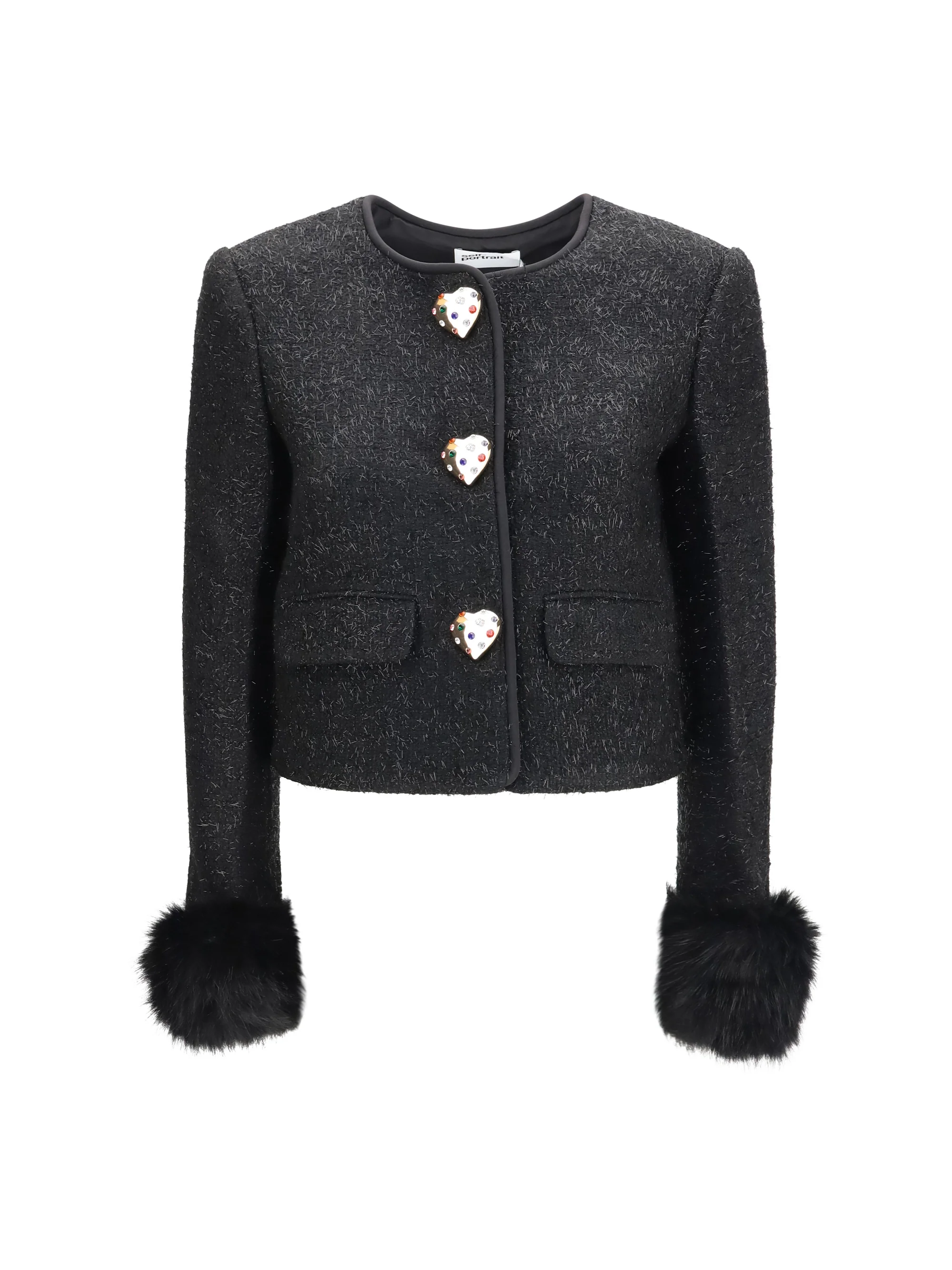 metallic bouclé jacket with faux fur cuffs
