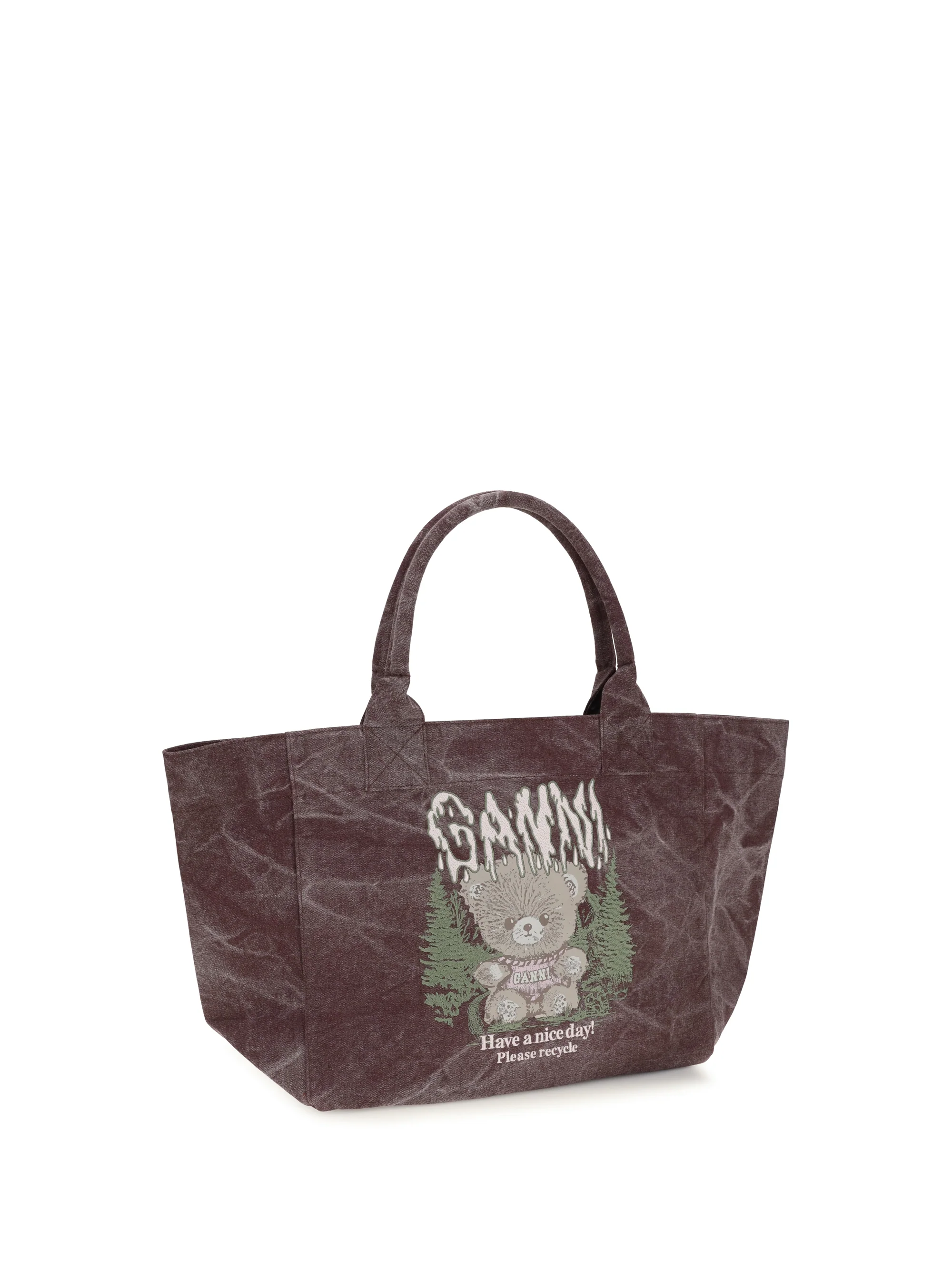 GANNI OS medium trapeze teddy print shopping bag