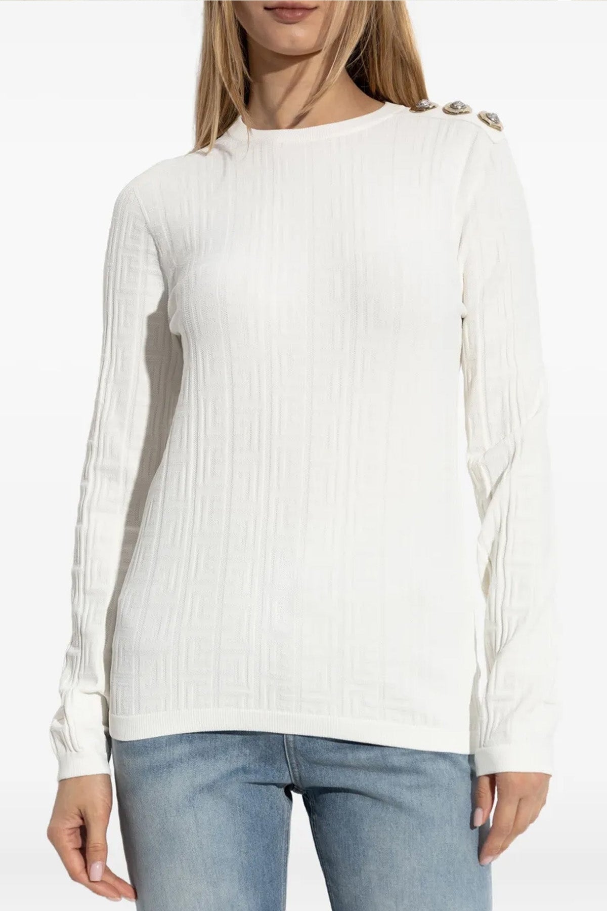 BALMAIN 34 stretch knit monogram jacquard logo top