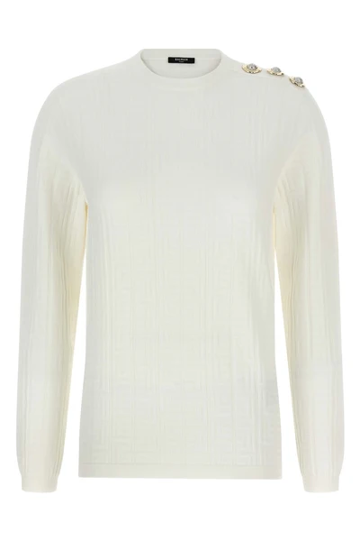 stretch knit monogram jacquard logo top