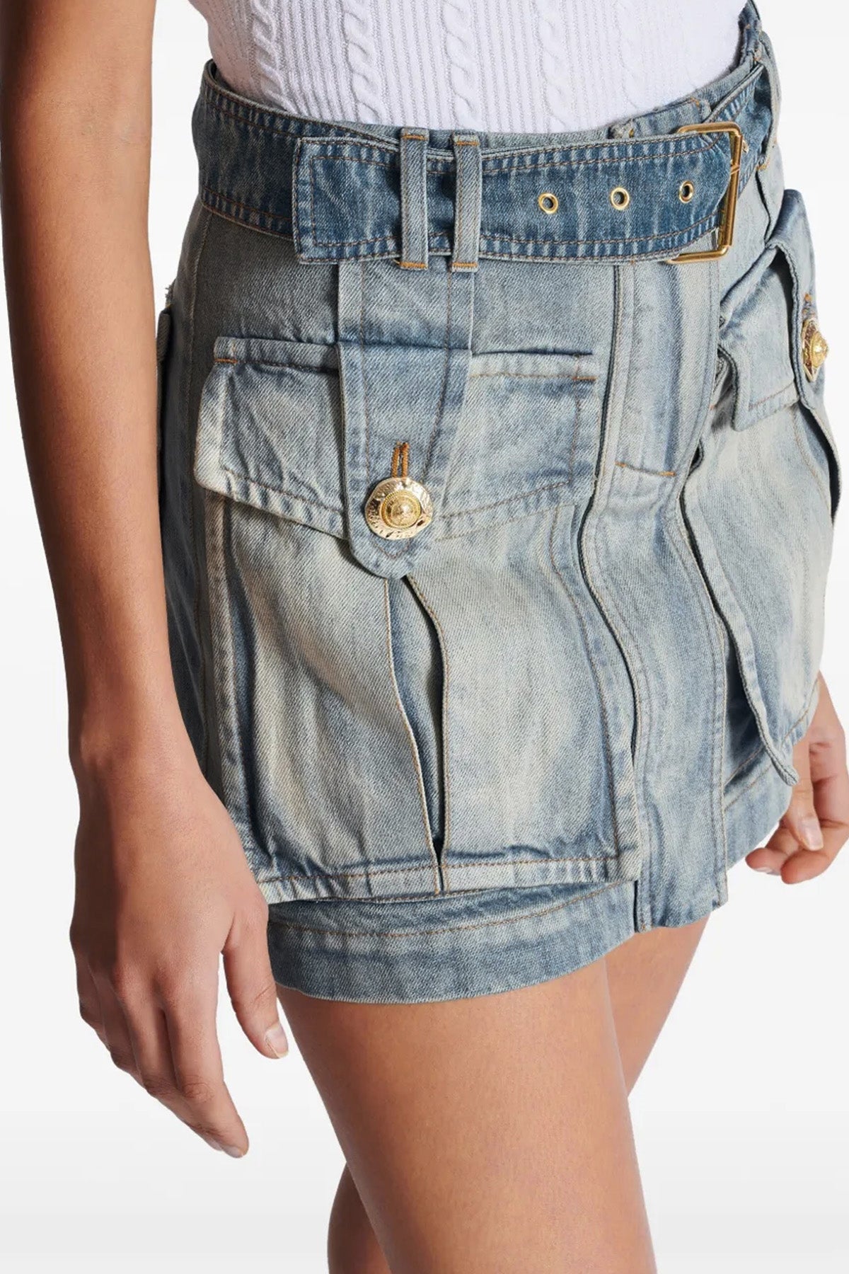 BALMAIN 36 stonewashed cotton denim mini skirt