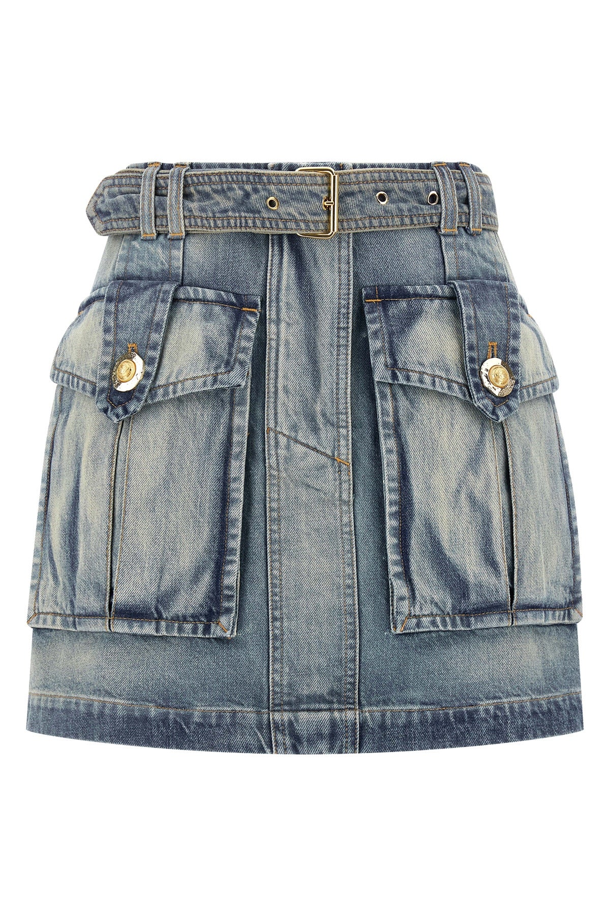BALMAIN 36 stonewashed cotton denim mini skirt