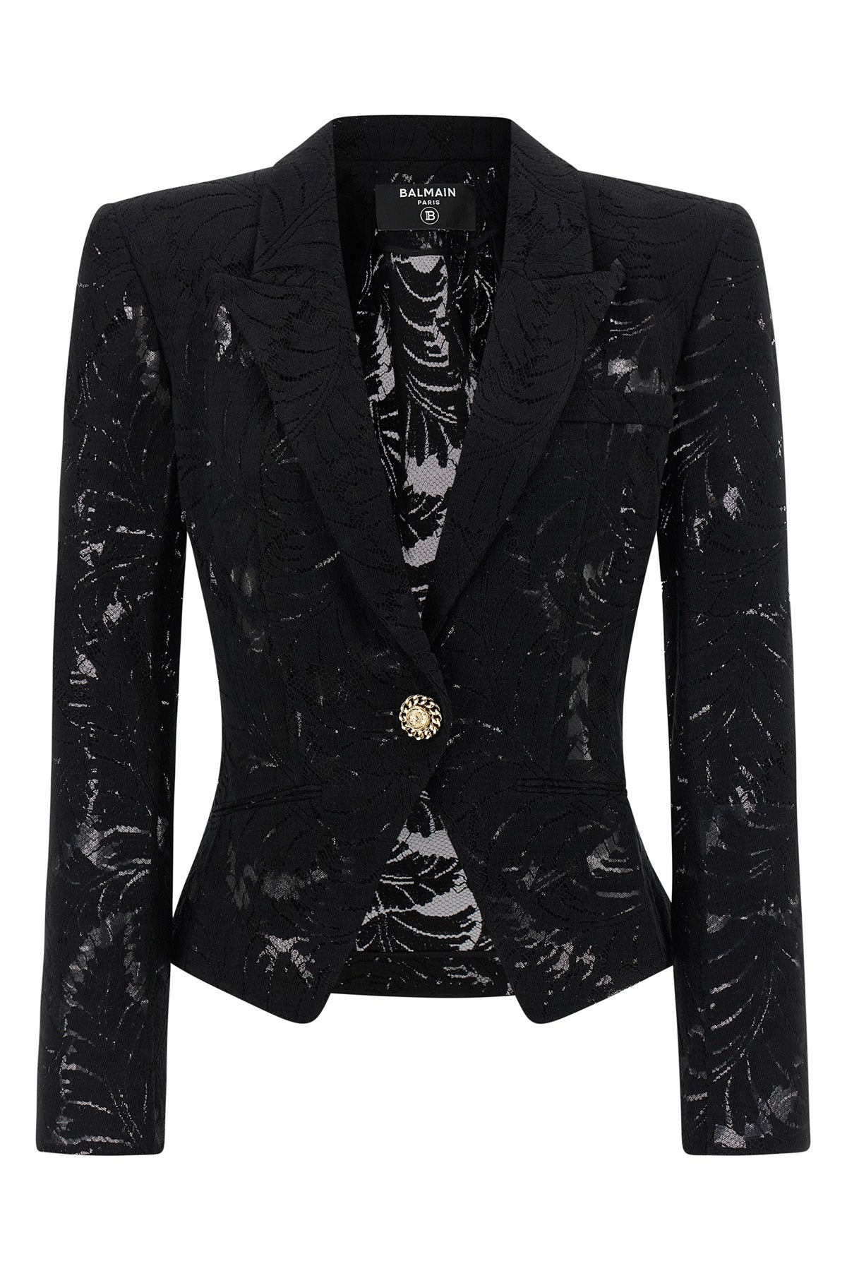 BALMAIN 34 single-breasted semi-transparent lace blazer