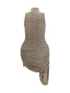 draped high-neck dress