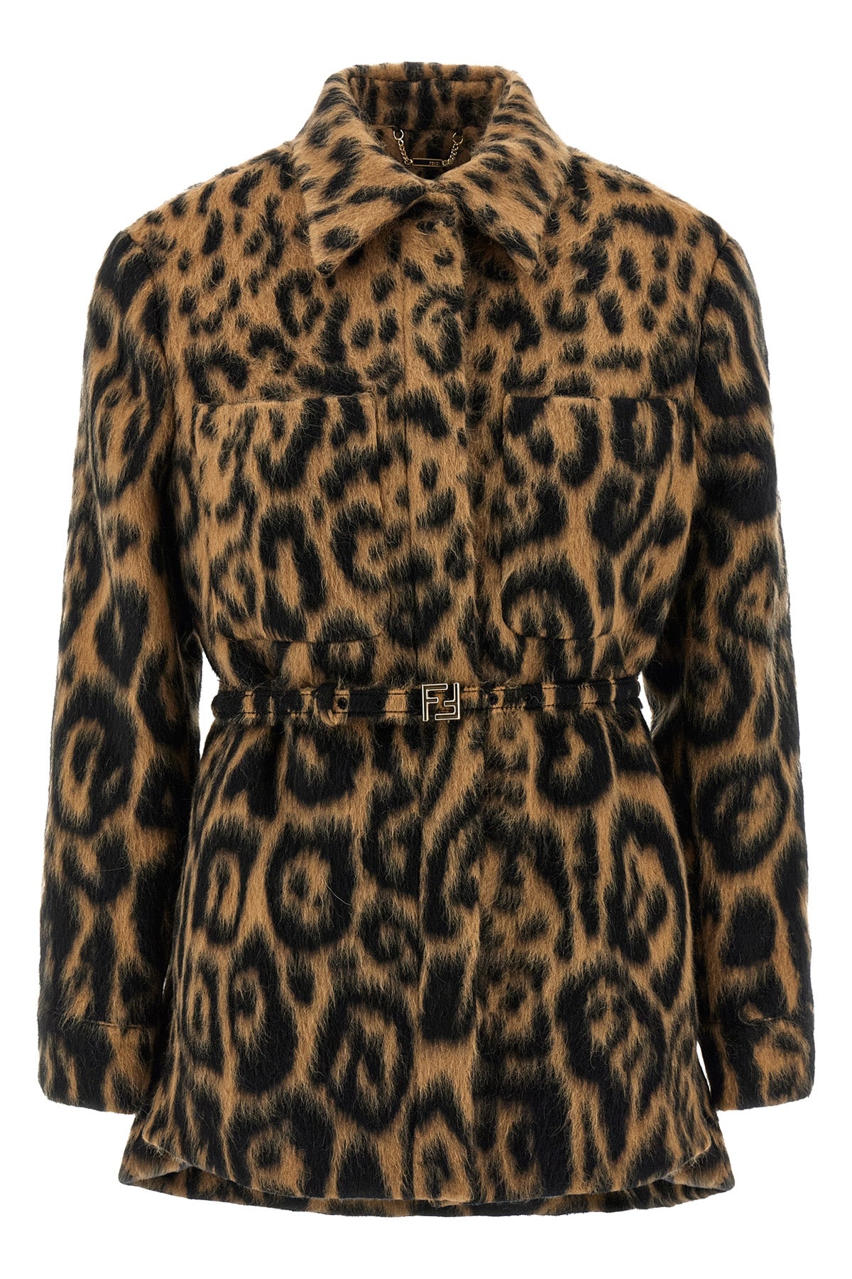 FENDI 40 animal print swept wool jacket
