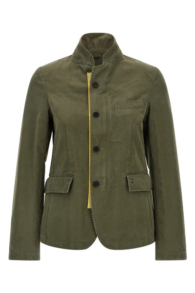 the fendi equestrian jacket in pure olive green cotton drill stands out for its