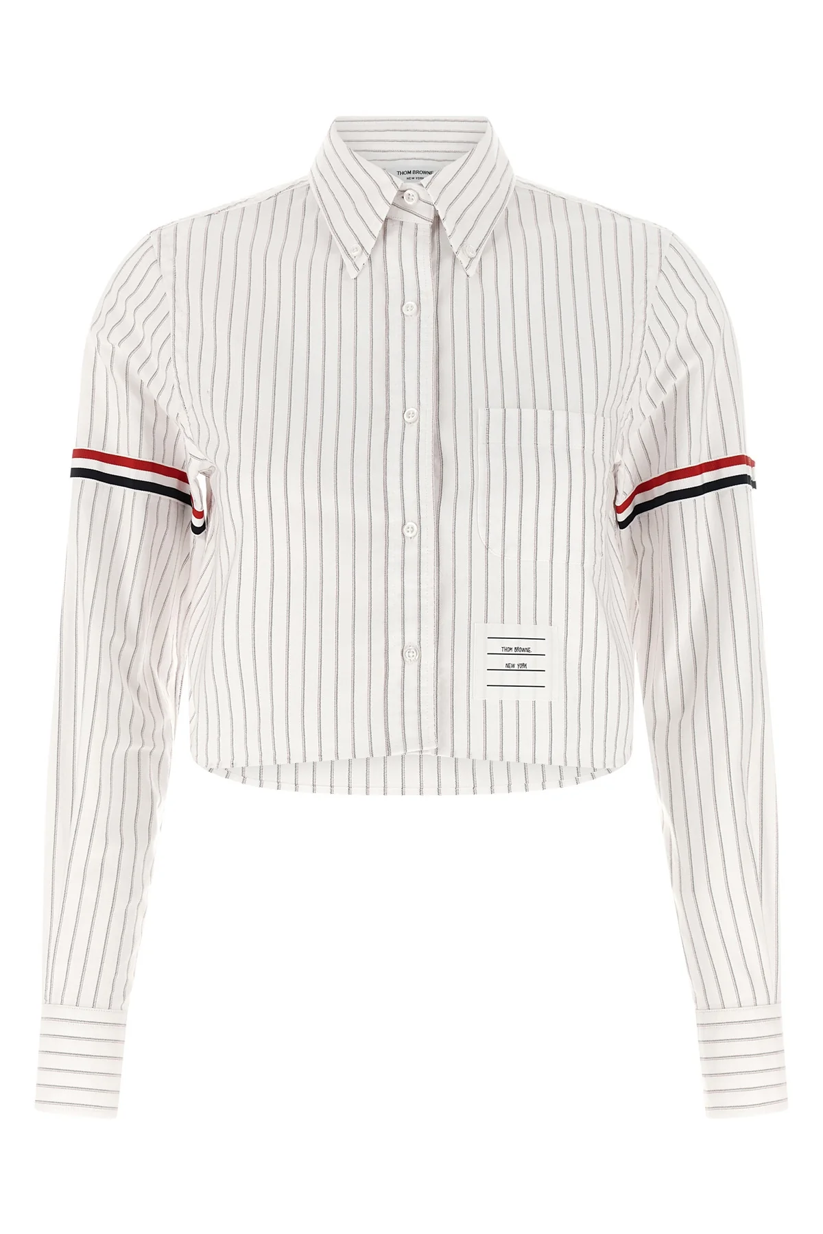 THOM BROWNE 38 the thom browne cropped shirt reinterprets the codes of classic tailoring throug