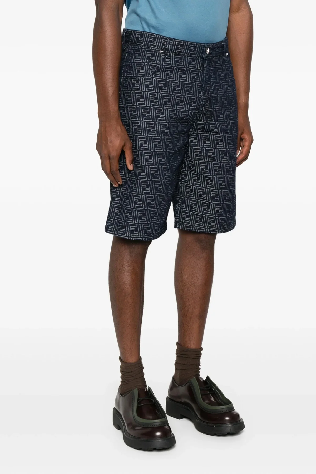 FENDI 30 high waist ff jacquard ff denim fabric bermuda shorts