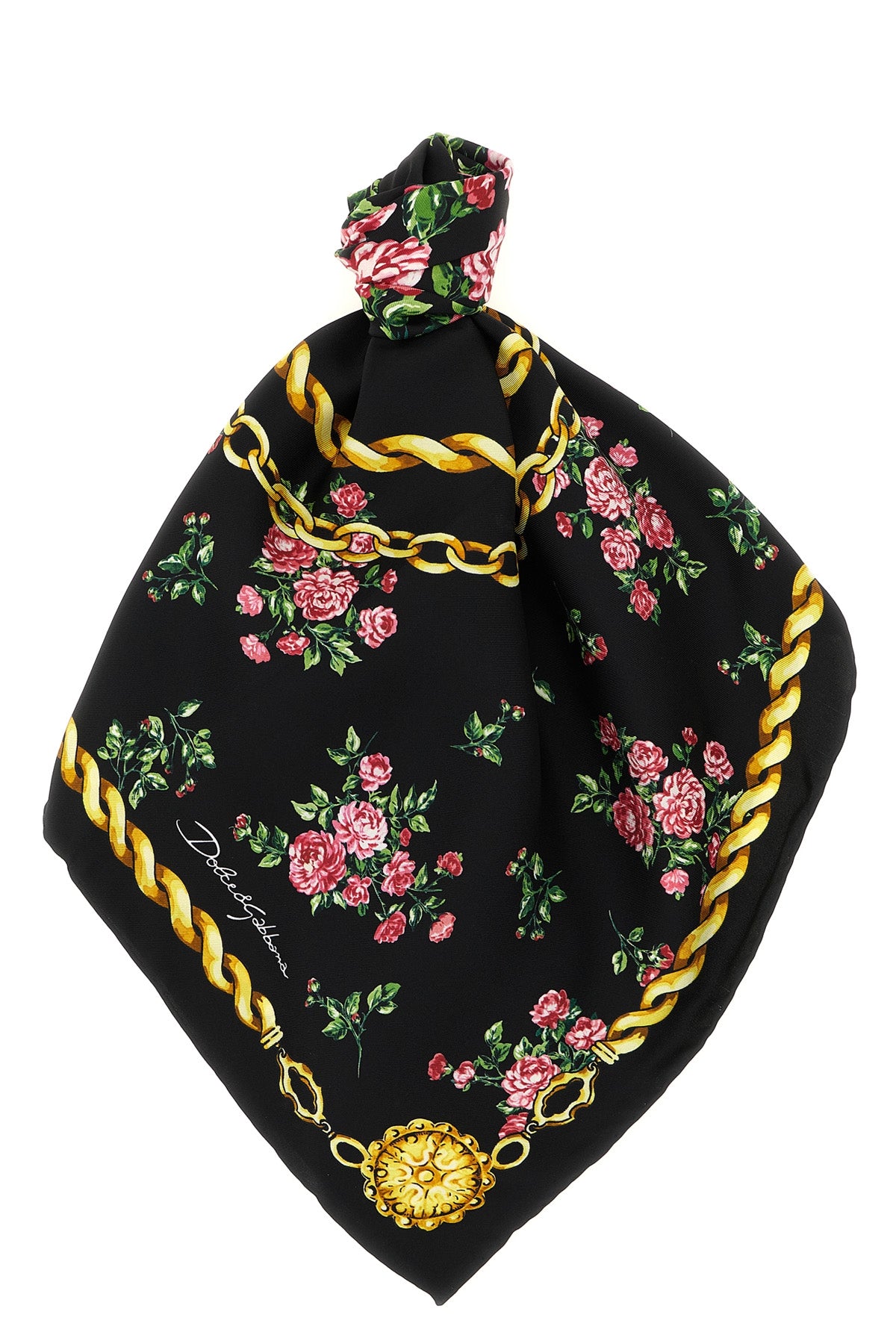 DOLCE amp; GABBANA OS mazzolini di rose print silk twill scarf