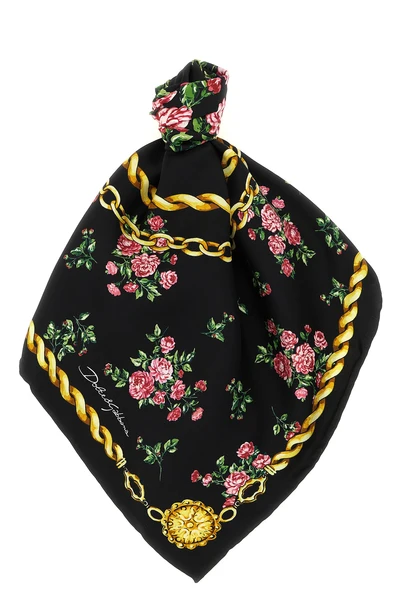 mazzolini di rose print silk twill scarf