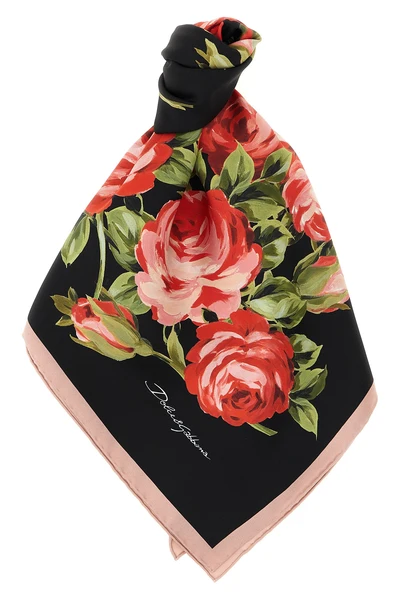 bouquet rose print silk twill scarf