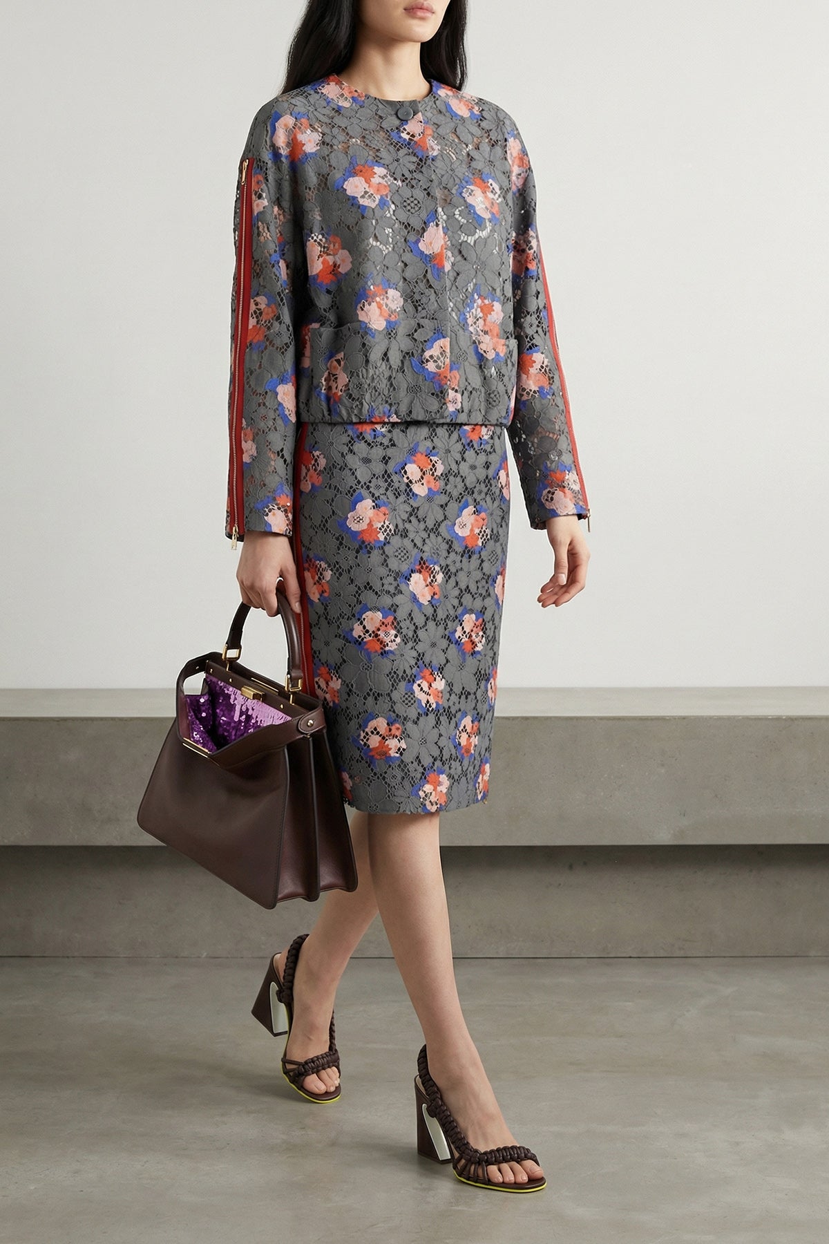 FENDI 38 lace midi skirt