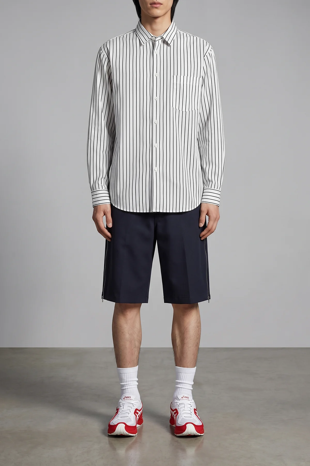 bermuda shorts in herringbone fabric