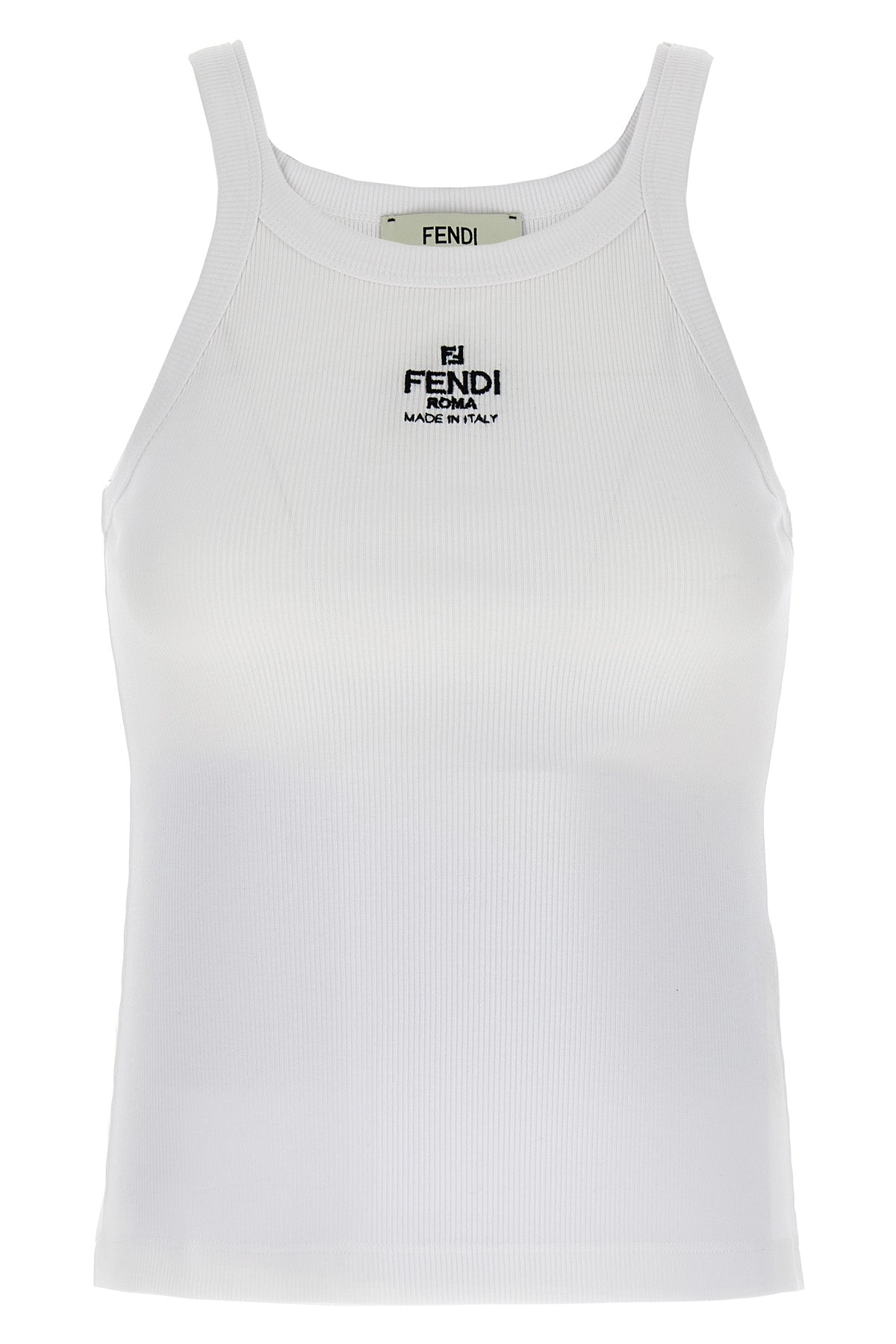 FENDI L top canotta in cotone garzato con logo ricamato frontale