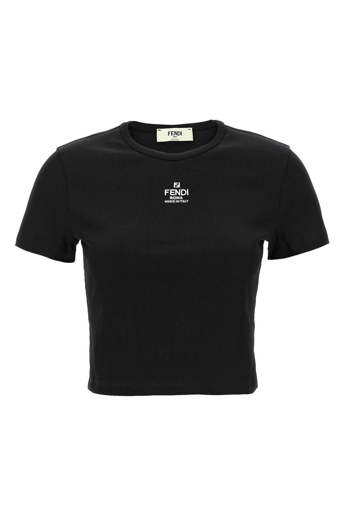 FENDI L fendi ribbed cotton cropped t-shirt