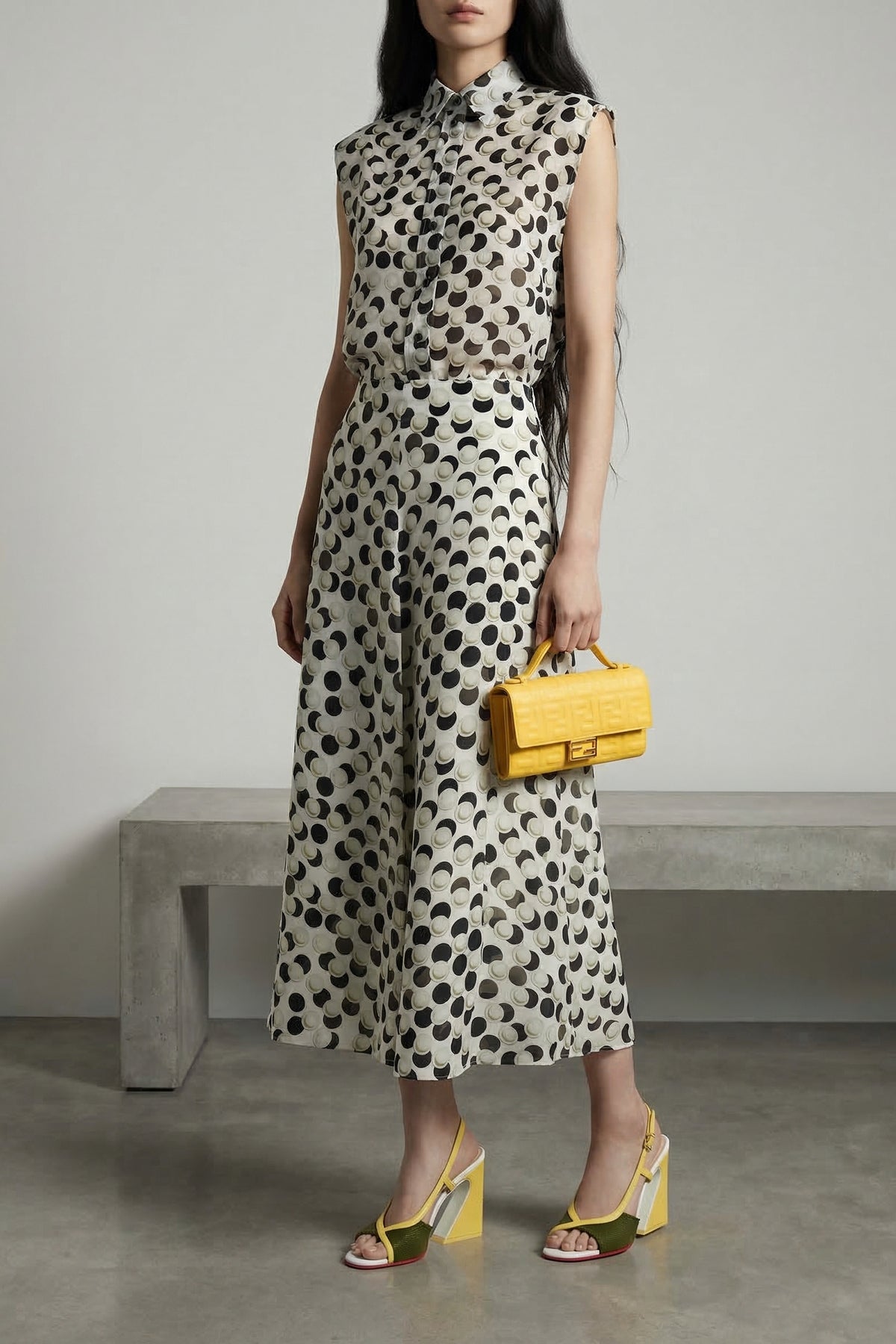 jacquard polka dot patterned silk top