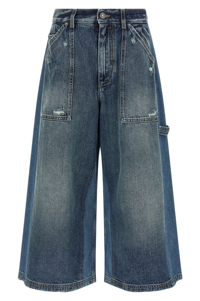 used-effect cotton denim bermuda shorts