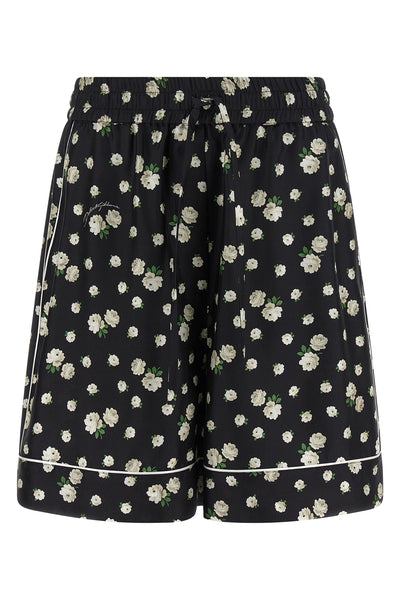 vanity bermuda shorts in all-over fiorellini print silk twill