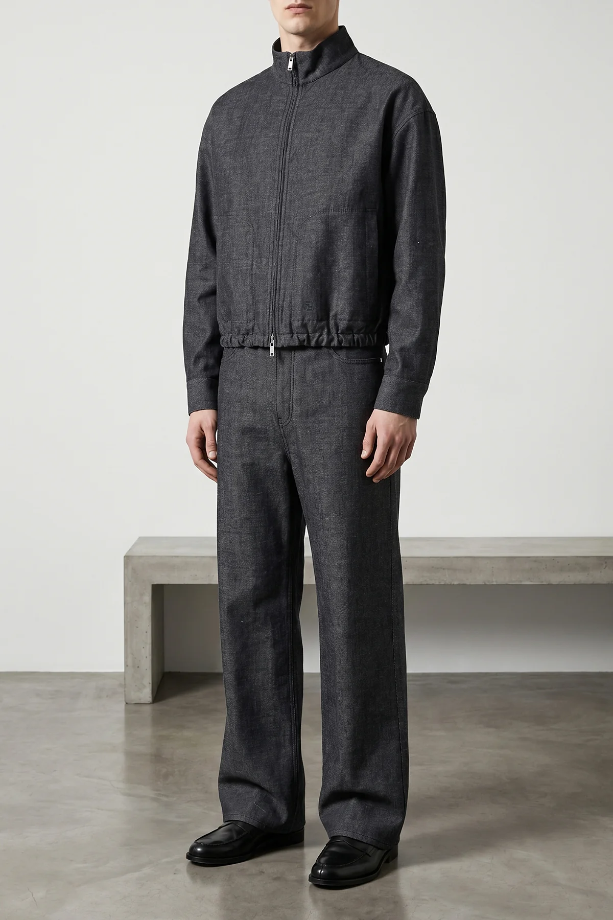 FENDI 50 reversible blouson in denim fabric and linen and cotton fabric