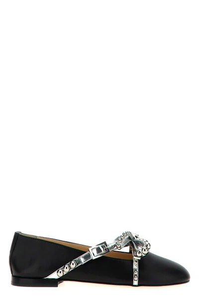 crystal studs leather ballet flat