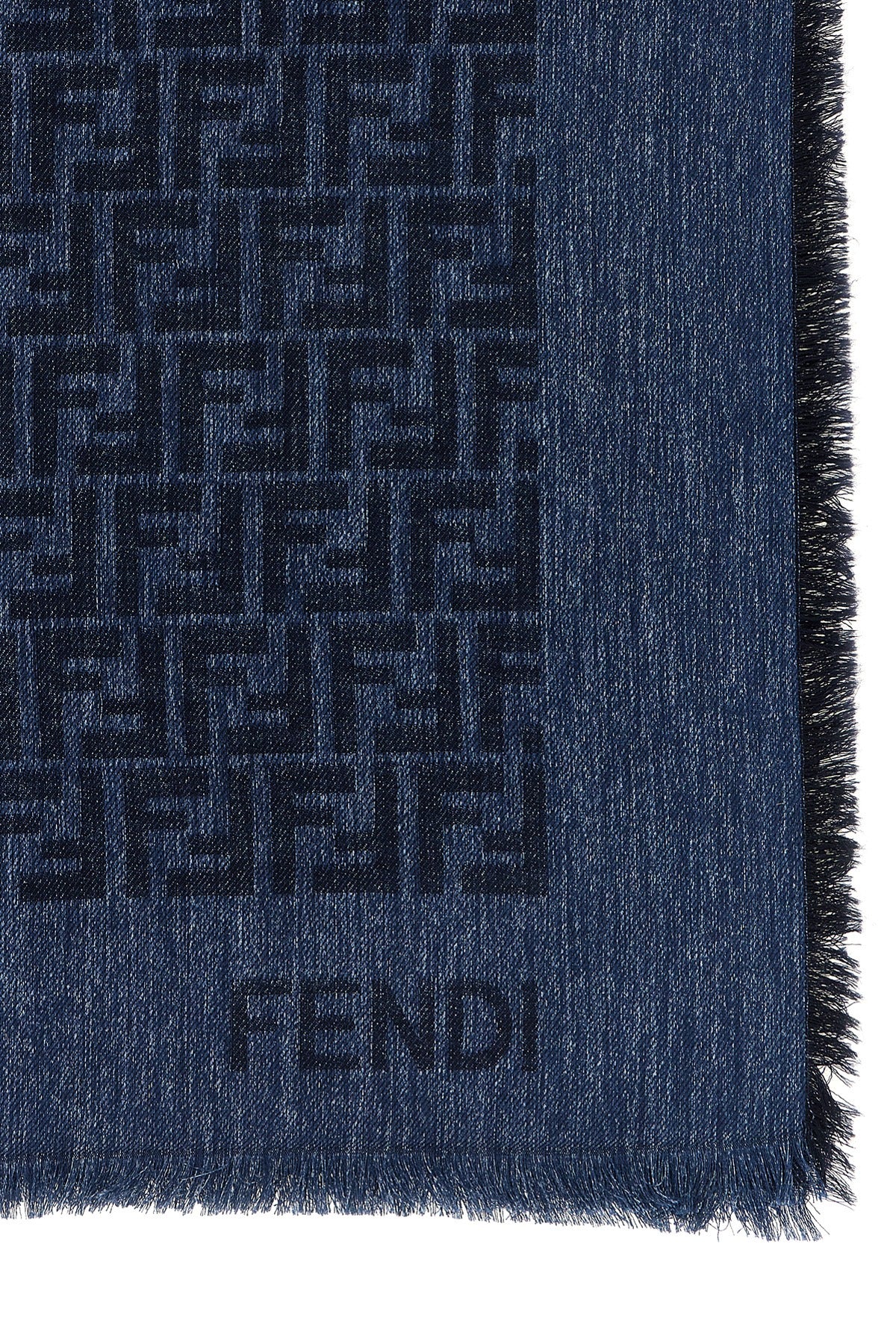 FENDI OS denim-effect cotton and wool blend shawl