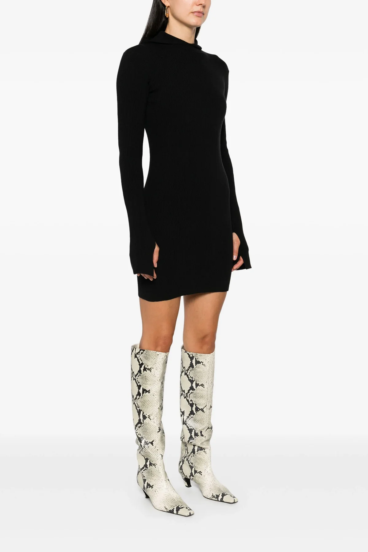 ribbed wool and silk hooded dress