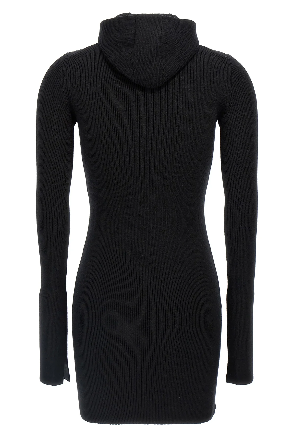 ribbed wool and silk hooded dress