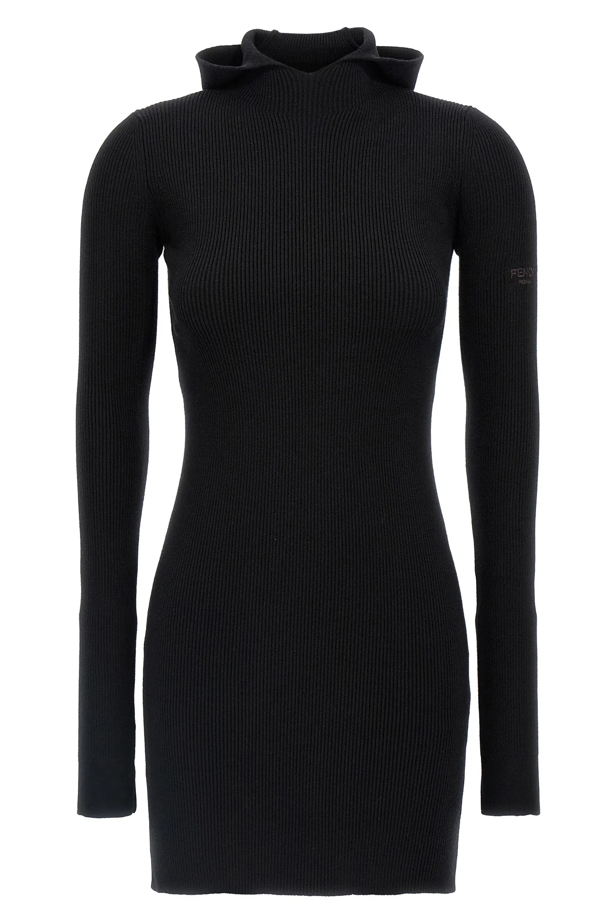 ribbed wool and silk hooded dress