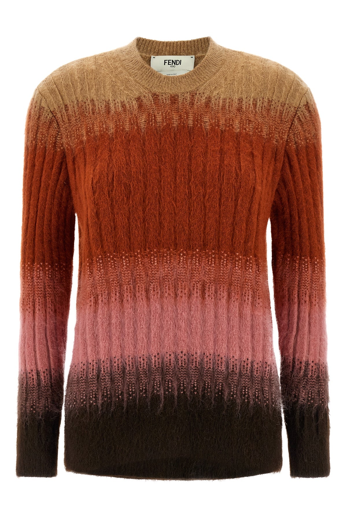 FENDI 38 vanisé ribbed knit sweater of mohair blend and dégradé patterned wool