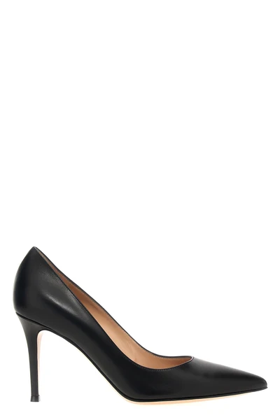 black leather pointy toe stiletto heels