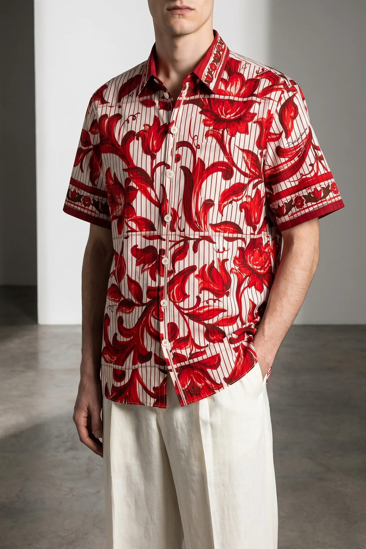 all-over pinstripe cotton poplin shirt