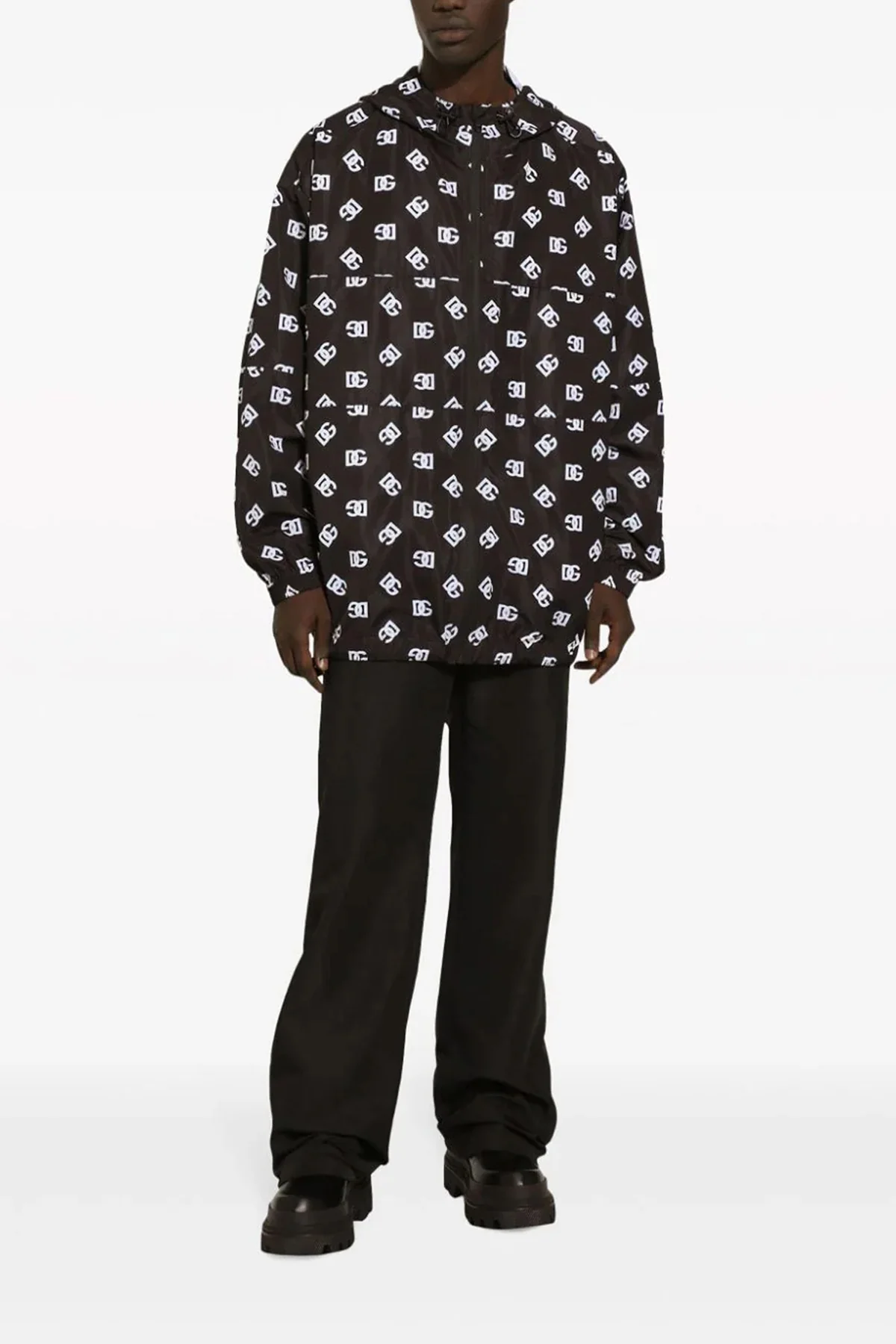 DOLCE amp; GABBANA XL all-over logo print nylon hooded jacket