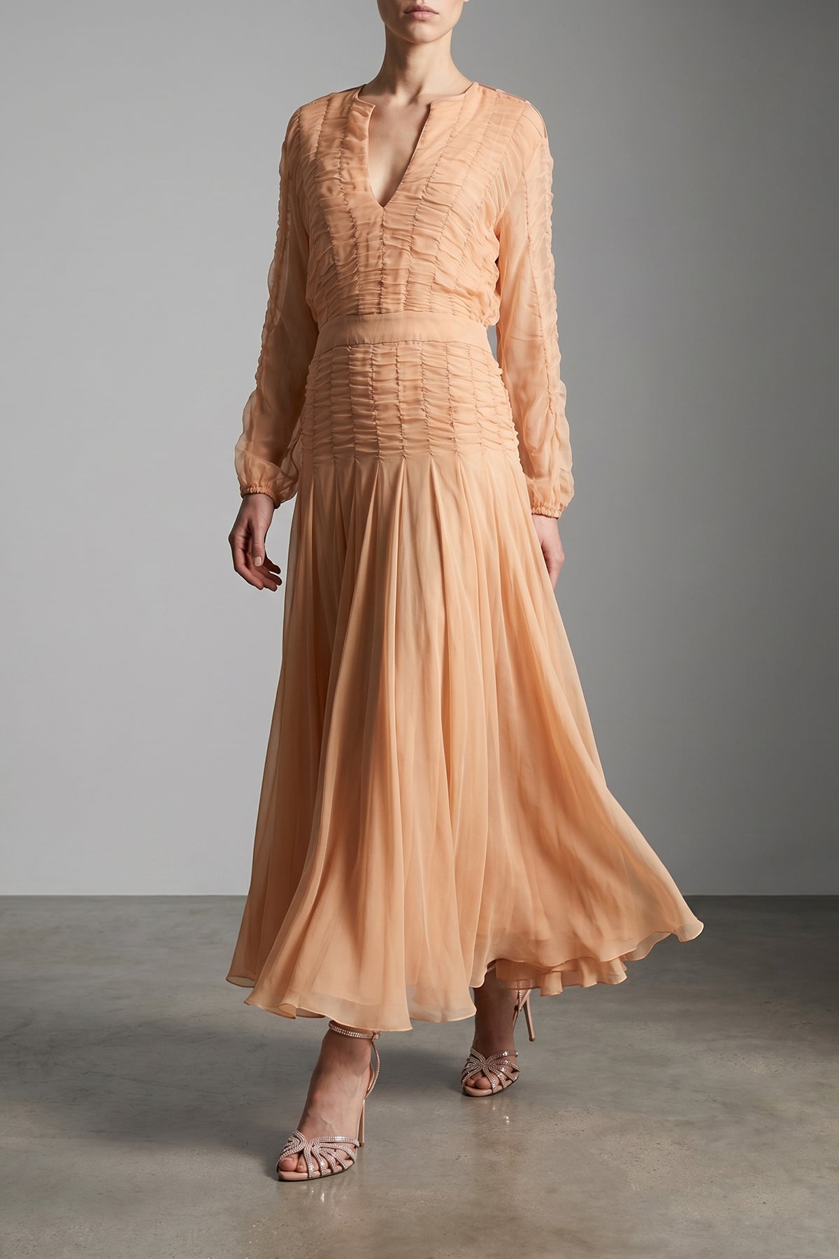 GIOVANNI BEDIN 42 long silk chiffon dress