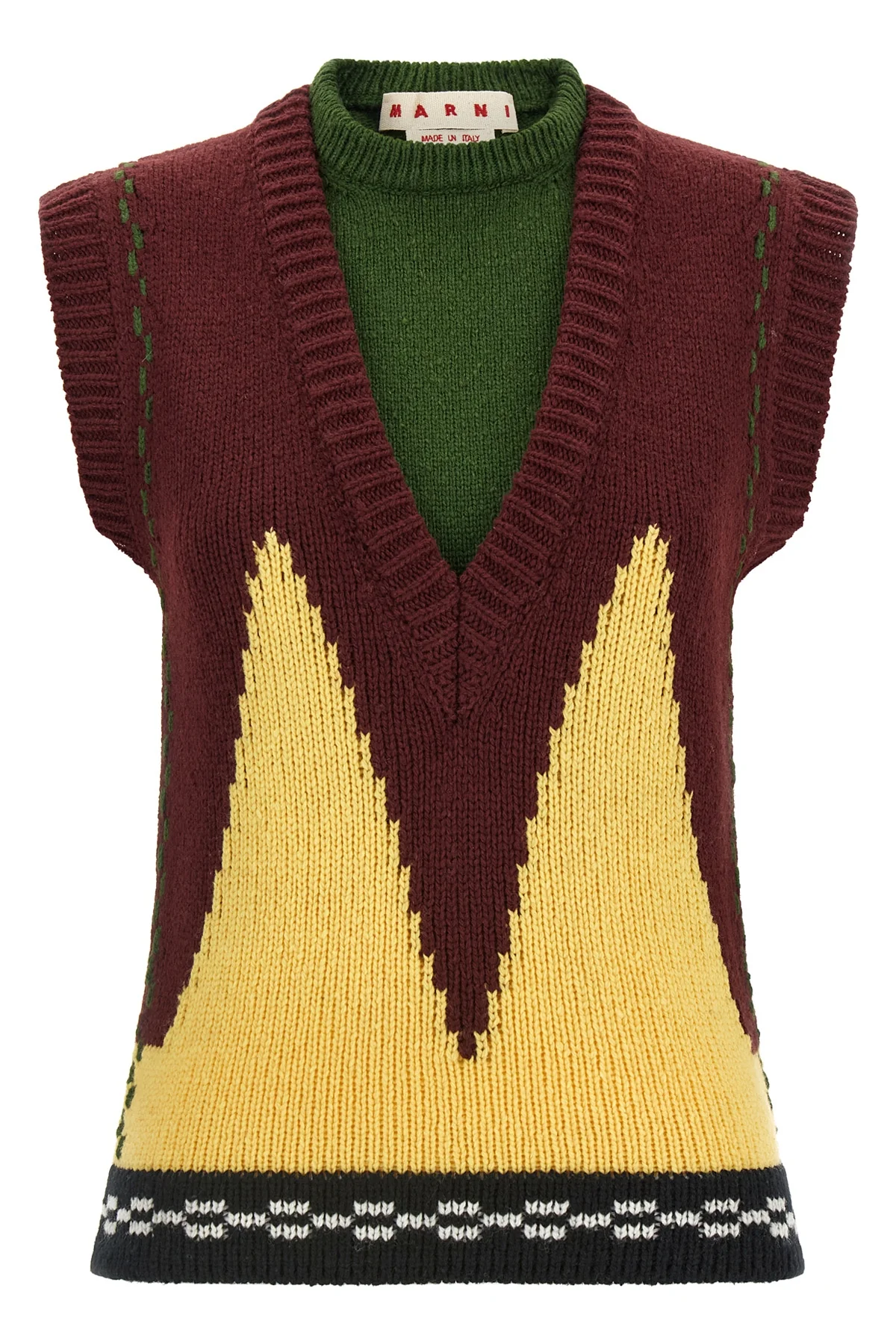 the marni vest in pure wool is distinguished by a complex trompe loeil construc